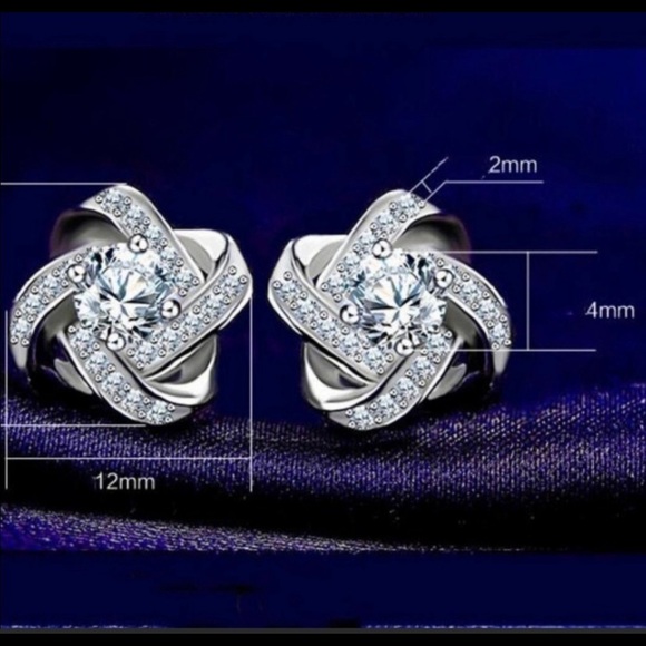 Sterling Silver Diamond Stud Earrings - Picture 6 of 6